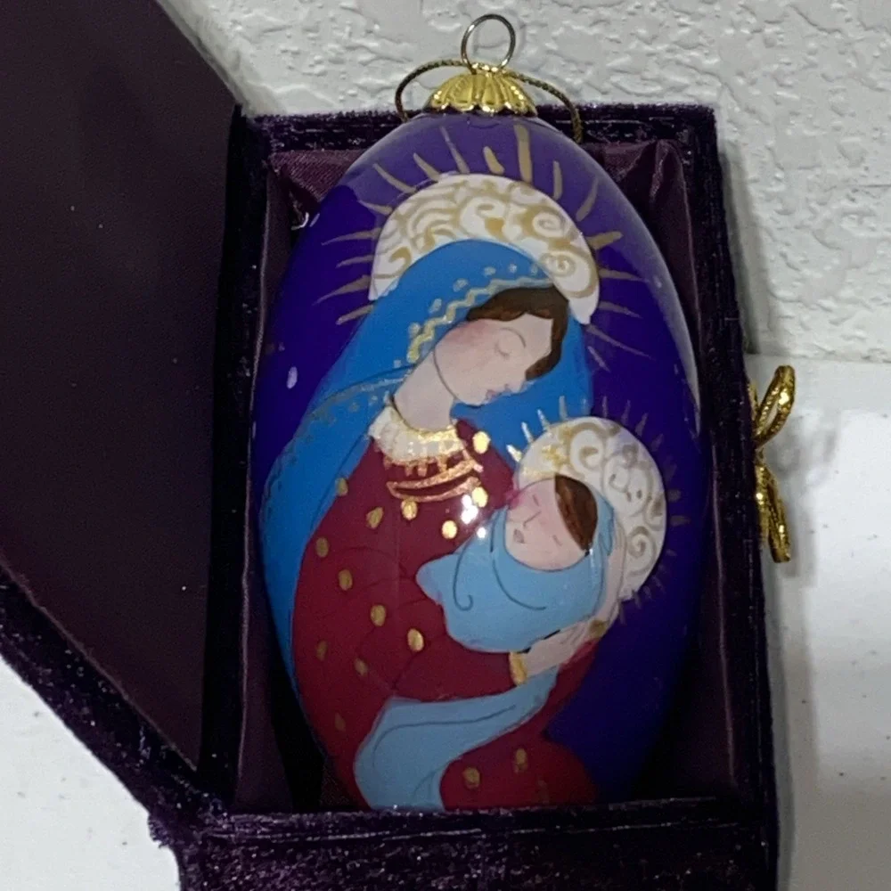 Lot Of 2 Li Bien Christmas Ornaments Glass Teardrop Mary Jesus Nativity In Box